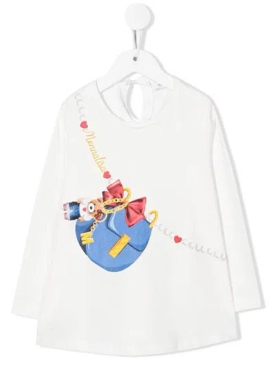 Monnalisa Kids' Graphic-print Long-sleeve T-shirt In White