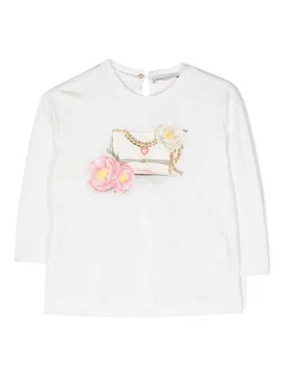 Monnalisa Kids' Graphic-print Long-sleeve T-shirt In Cream