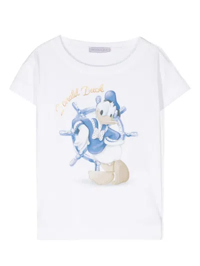 Monnalisa Kids' Graphic-print Rhinestone-embellished T-shirt In White