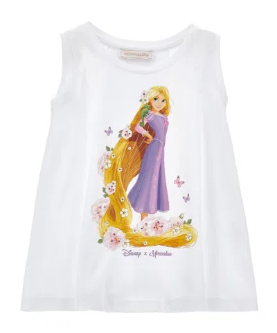 Monnalisa Kids' Graphic-print Rhinestone-embellished Top In White