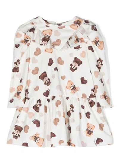 Monnalisa Babies' Graphic-print Round-neck Dress In White