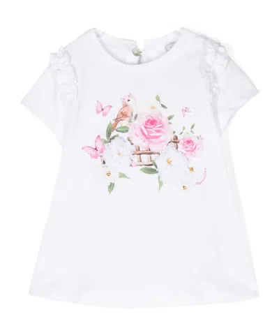 Monnalisa Graphic-print Ruffled Cotton T-shirt In White