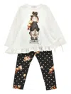 Monnalisa Graphic-print Top And Leggings Set In Black