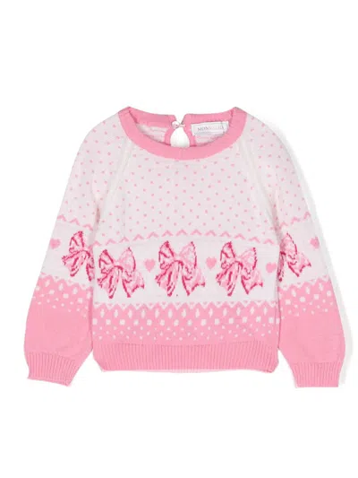 Monnalisa Babies' Graphic-print Wool Jumper In Pink