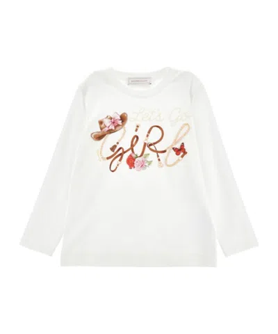 Monnalisa Kids' Graphic-print Long-sleeve T-shirt In White