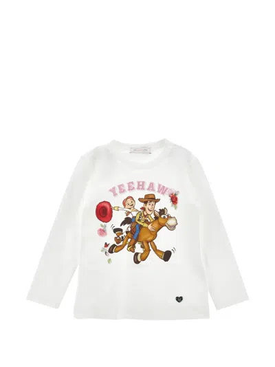 Monnalisa Kids' Graphic-print Long-sleeved T-shirt In White