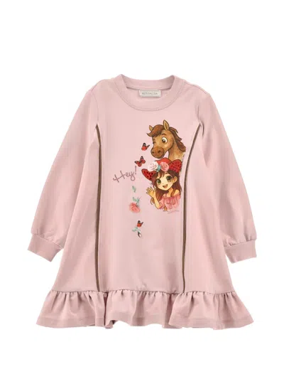 Monnalisa Kids' Graphic-print Ruffled-hem Dress In Pink