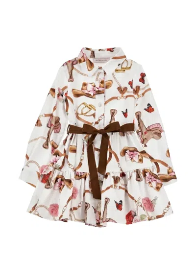 Monnalisa Kids' Graphic-print Tiered Dress In Neutral