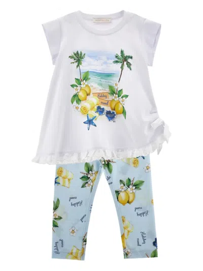 Monnalisa Kids' Graphic-print Trousers Set In Blue