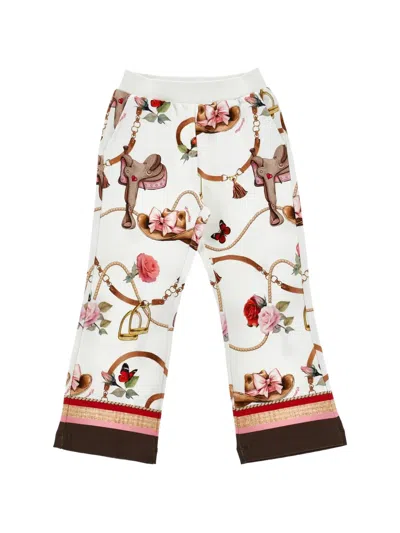 Monnalisa Kids' Graphic-print Wide-leg Trousers In White