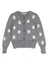 Monnalisa Polka-dot Wool Cardigan In Grigio/ecrù