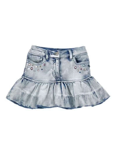 Monnalisa Kids' Grey Skirt With Back Embroidery And Balloon Design In Cotton Baby In Multi