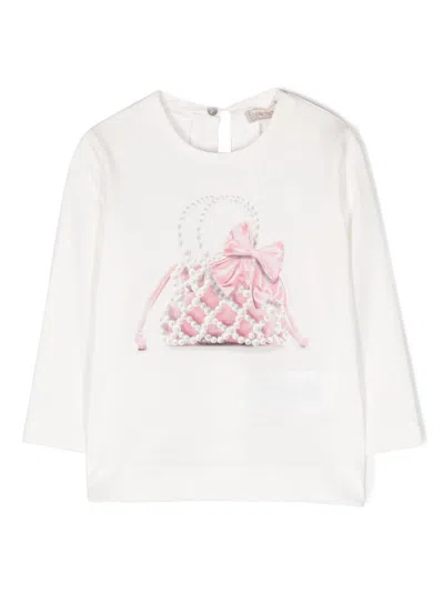 Monnalisa Babies' Handbag-print Cotton T-shirt In White