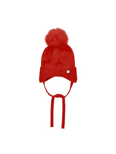 Monnalisa Babies'   Hat With Bows And Pompoms In Red