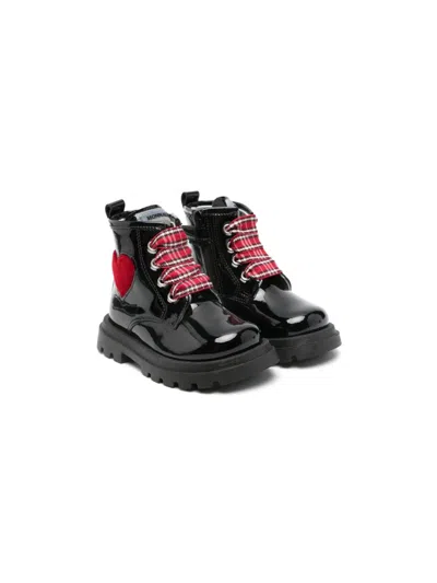 Monnalisa Babies' Heart-appliqué Leather Boots In Black