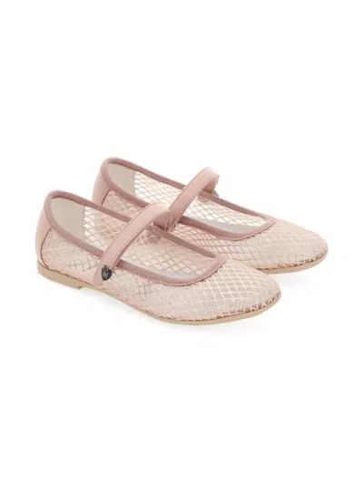 Monnalisa Kids' Heart-appliqué Mesh Ballet Flats In Pink