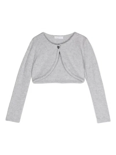Monnalisa Kids' Heart-charm Cropped Cardigan In Grey