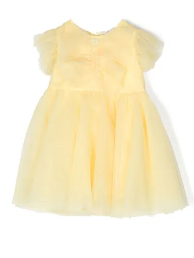 Monnalisa Babies' Heart-charm Flutter-sleeve Dress In Yellow