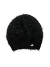 Monnalisa Heart-charm Frayed Beanie In Black