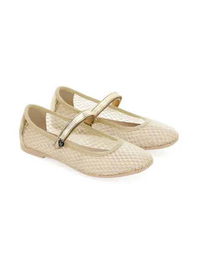 Monnalisa Kids' Heart-charm Strap Ballerinas In Gold