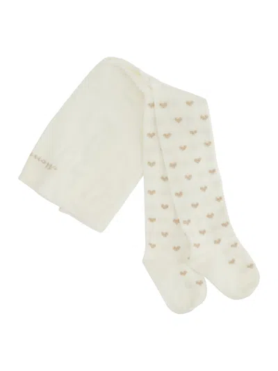Monnalisa Heart Cotton Warm Tights In Cream + Gold