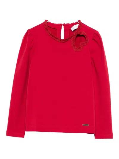 Monnalisa Kids' Heart-detail Ruffled Top In Red