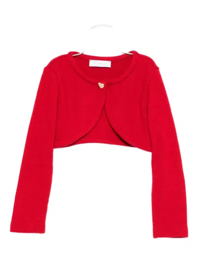 Monnalisa Kids' Heart-embellished Bolero Cardigan In Red