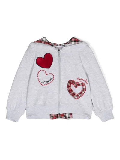 Monnalisa Babies' Heart-motif Zip-up Hoodie In Grey