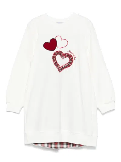 Monnalisa Kids' Heart-patch Dress In White