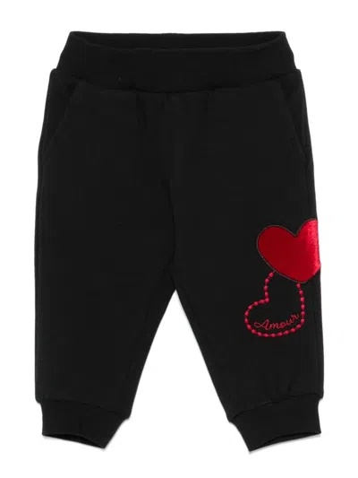 Monnalisa Babies' Heart-patch Track Pants In Black