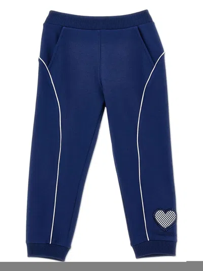 Monnalisa Kids' Heart-patch Tracksuit Bottoms In Blue