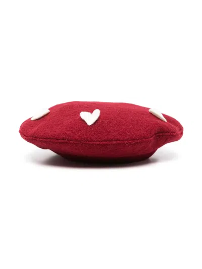 Monnalisa Babies' Heart-patch Wool Beret In Red