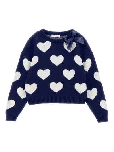 Monnalisa Kids' Heart-patterned Sweater In Blue