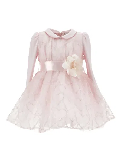 Monnalisa Babies' Heart-patterned Tulle Dress In Pink