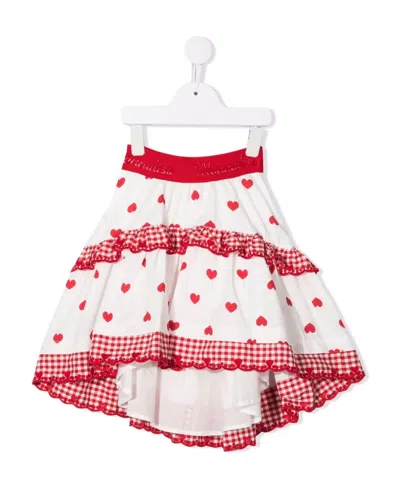 Monnalisa Heart Print Hi-low Skirt In White
