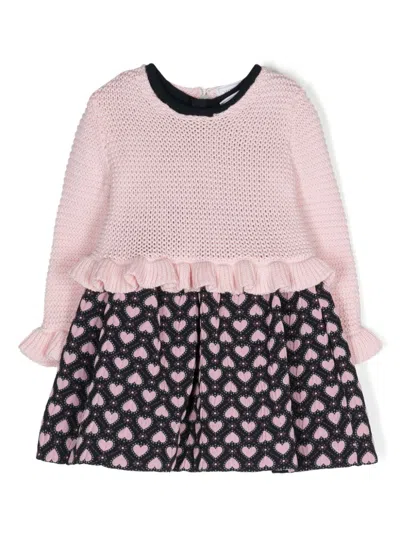 Monnalisa Babies' Heart-print Paneled Dress In Pink