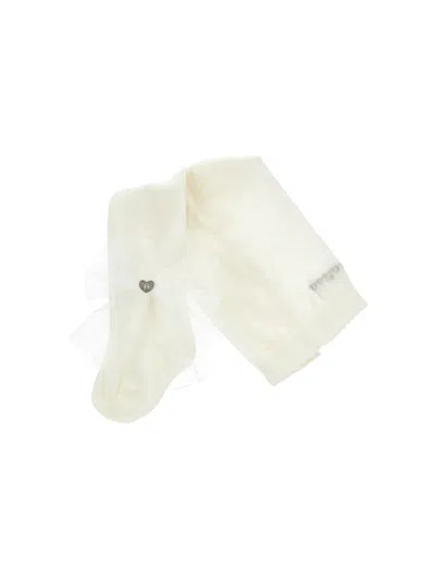 Monnalisa Babies'   Heart Rhinestone Bow Tights In White