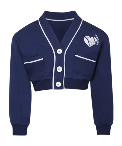 Monnalisa Heart-shaped Short Cardigan In Blue