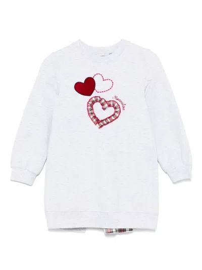 Monnalisa Kids' Heart Sweatshirt Dress In Grey