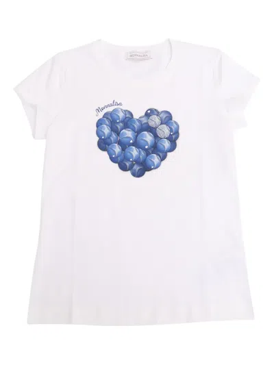 Monnalisa Kids' Heart Tennis-balls Print T-shirt In White