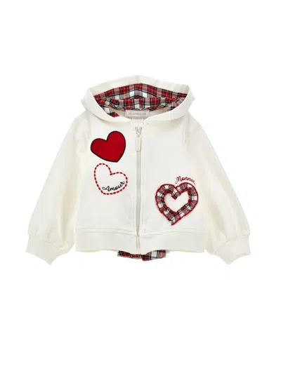 Monnalisa Babies'   Heart Zip-up Sweatshirt In Cream