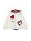 Monnalisa Heart Zip-up Sweatshirt In Cream