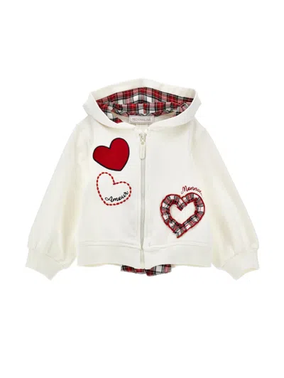 Monnalisa Kids'   Heart Zip-up Sweatshirt In Cream