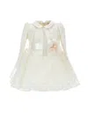 Monnalisa Tulle Glitter-heart Appliqué Dress In Neutral