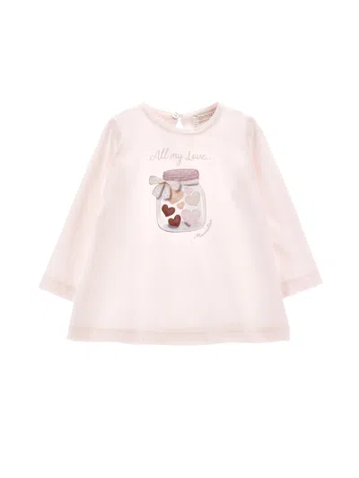 Monnalisa Hearts In A Jar Print Jersey T-shirt In Light Pink