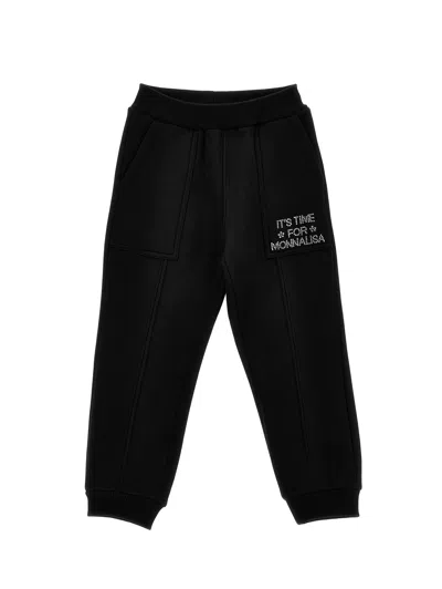 Monnalisa Kids'   Heavyweight Fleece Joggers With Rhinestones In Black