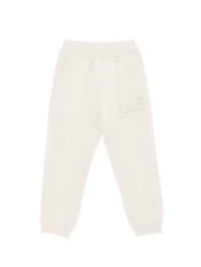 Monnalisa Kids'   Heavyweight Fleece Joggers With Rhinestones In Cream