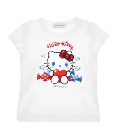Monnalisa Hello Kitty Printed Crewneck T-shirt In White