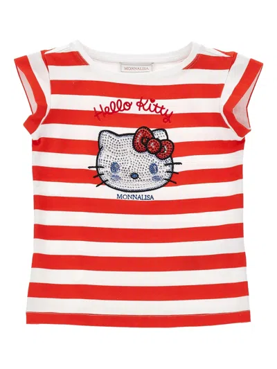 Monnalisa Hello Kitty Rhinestone T-shirt For Girls In Red