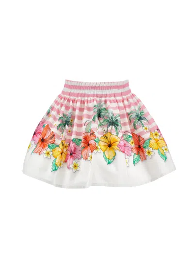 Monnalisa Kids' Floral-print Striped Skirt In White